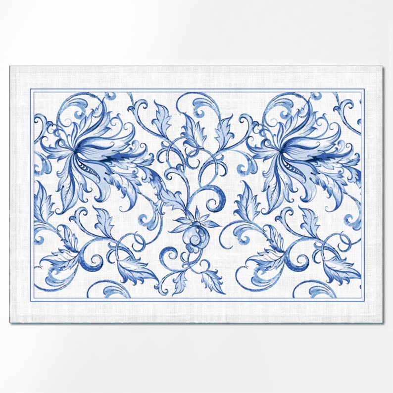 Placemats Set Blue Willow Print Chinese Porcelain Art 100 Etsy