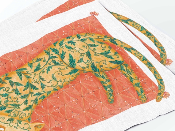 Placemats set, Cat & Three Fishes, Milda Kozyroviciute, Storybook Feast, linen placemats