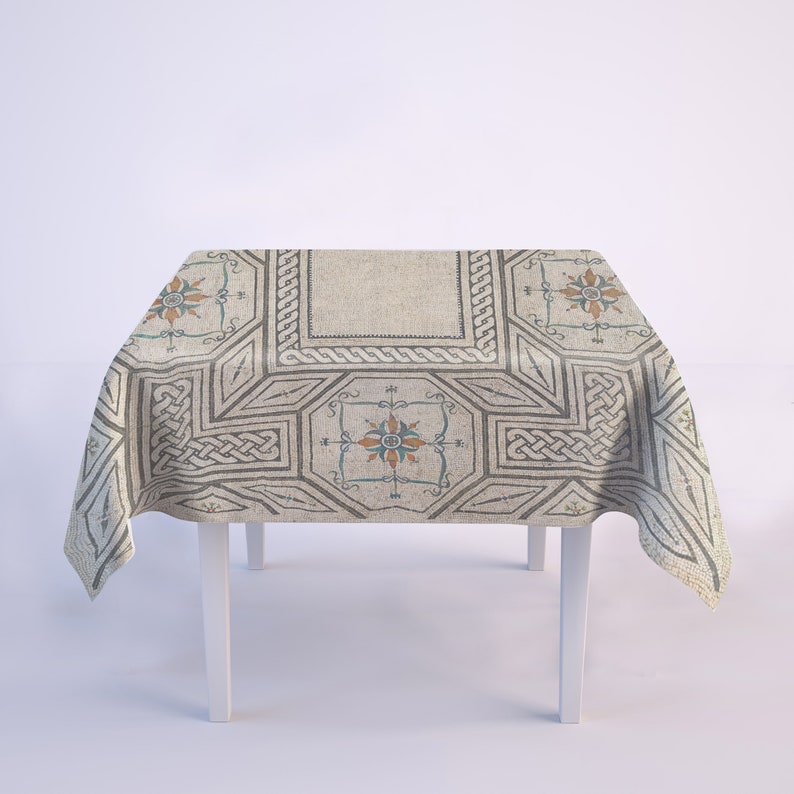 Tablecloth Egyptian Mosaic Linen Tablecloth 100 Linen Etsy