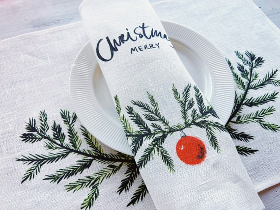 Christmas napkins, Merry Christmas, Christmas decor, napkins set, 100% linen, Christmas ornaments, linen napkins, Christmas gift