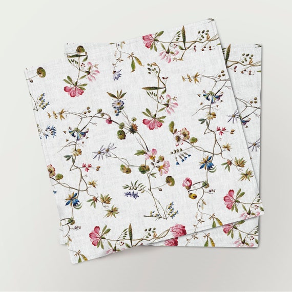 Napkins set, Botanical print, 1778, William Kilnburn, textile, linen napkins, 100% linen, floral print