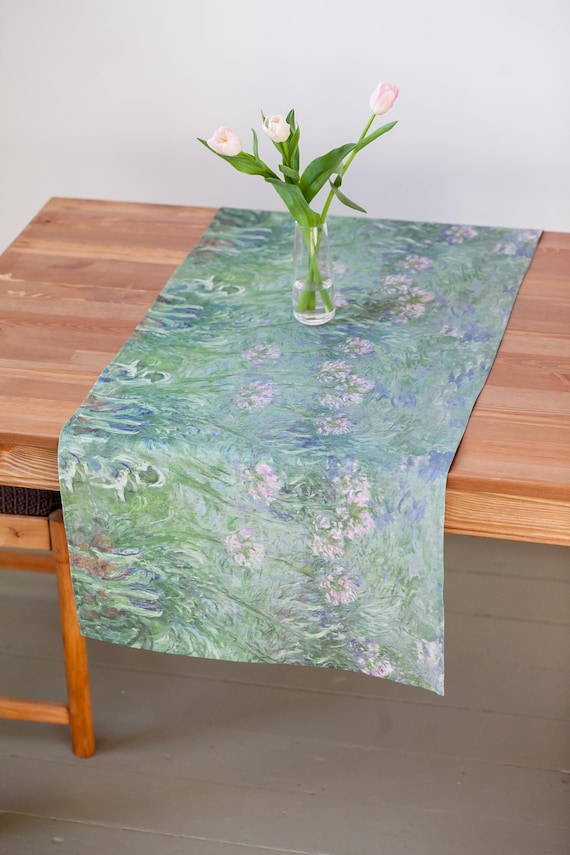 Table runner, Water Lilies, Claude Monet, Monet Lilies, Linen table runner, 56 x 20 in, custom length table runner, 100% linen