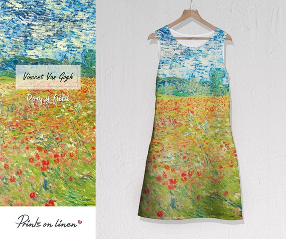 Vincent van Gogh, linen dress, Poppy field, tunic dress, boho dress, dress pattern, loose dress, summer dress, prom dress, dress