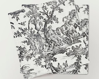 Ensemble de serviettes, Toile de Jouy, Jean-Baptiste Marie Huet, serviettes en lin, 100 % lin, serviettes en tissu, fabriqués à la main en Lituanie