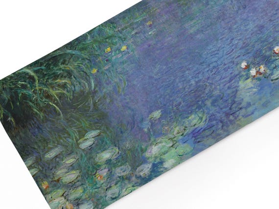 Linen Table Runner, Monet, Water Lilies, Morning, vintage decor, 100% linen, European Decor