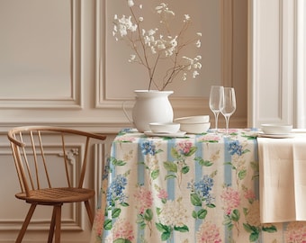 Linen Tablecloth, Hydrangea Blossom, 100% European Linen, Handmade