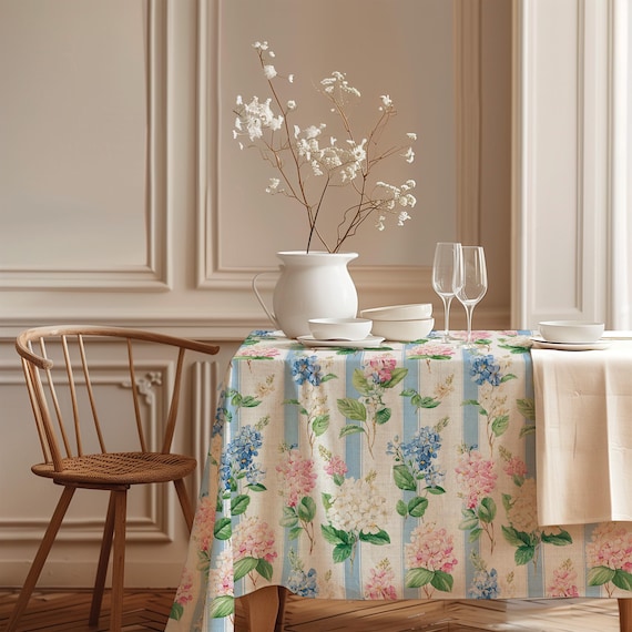 Linen Tablecloth, Hydrangea Blossom, 100% European Linen, Handmade