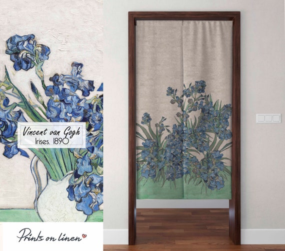 Noren curtain, Van Gogh, Irises 1890, Japanese Noren, wall tapestry, door curtain, 100% linen, closet cover, window curtains linen