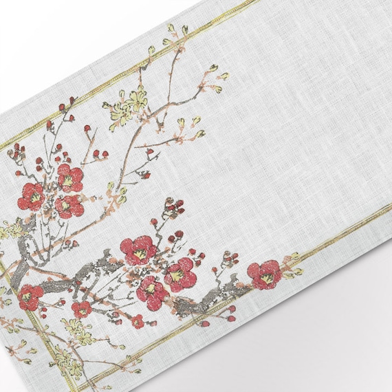 Easter table runner, table runner, 100% linen, Spring in Japan, Easter decor, Easter blossom, Easter linens, Easter gift