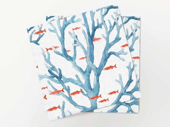 Napkins set, Coral Drift, Beach house style, 100% linen
