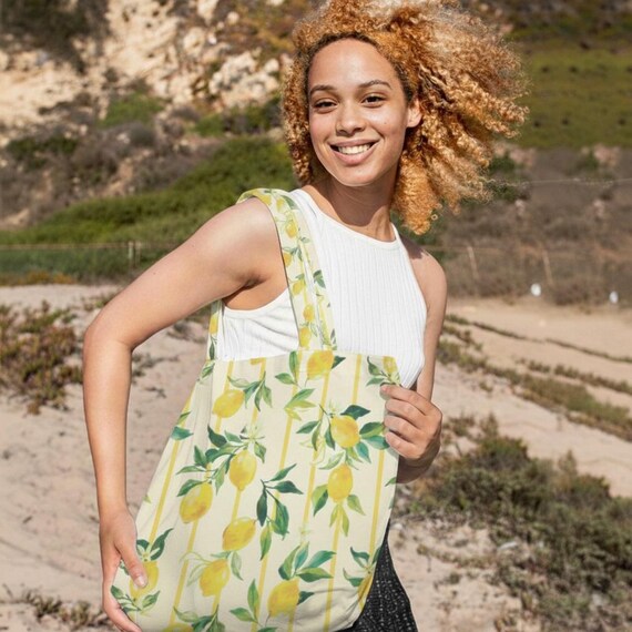 Tuscan Lemon Linen Tote Bag, Lemon Lover Gift