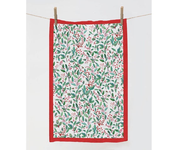 Kitchen towel, Festive Berries, Holiday linens, Winter berries, Christmas decor, 100% linen, Christmas towel