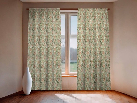 Curtains set, William Morris, Honeysuckle, linen curtains, 100% linen, window curtains, linen curtains, rod pocket