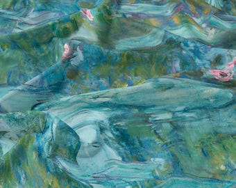 Claude Monet Water Lilies Linen Fabric, DIY Clothes & Decor, Turquoise