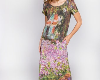 monet garden print sleeveless long dress Monet garden print sleeveless long dress - Multicolor