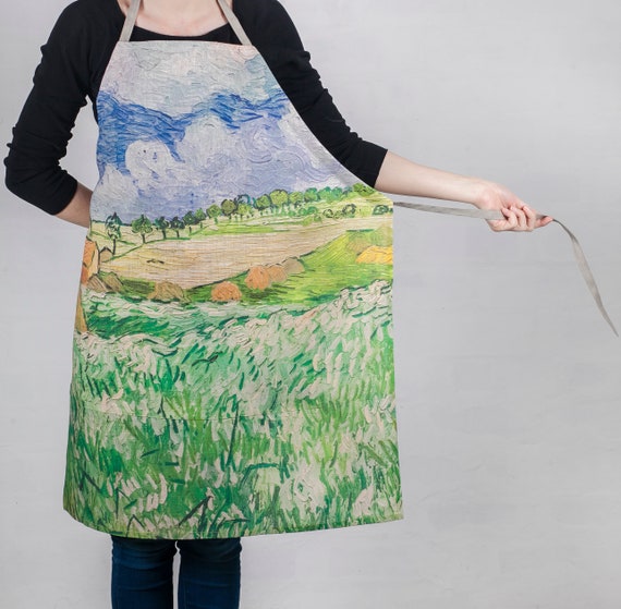 Van Gogh, apron, linen, Plan Auvers, personalized apron, kitchen apron, apron with pocket, linen apron, aprons, retro apron, chef apron