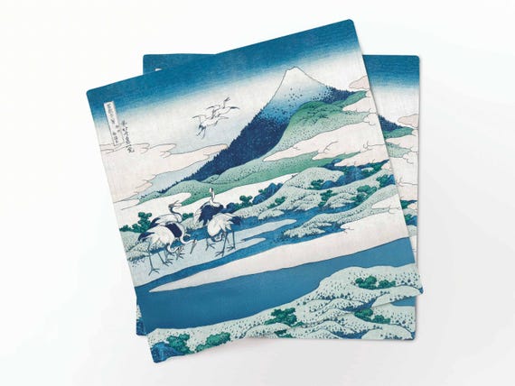 Napkins set, Katsushika Hokusai, Umezawa Manor in Sagami Province, linen napkins, 100% linen