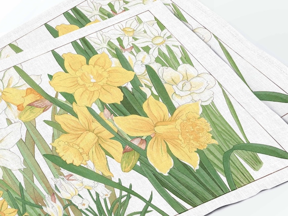 Placemats set, Daffodil, Tanigami Kônan, Narcissus, 100% linen