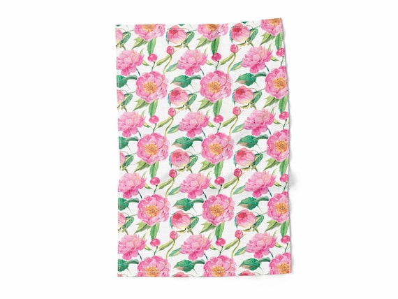 Dish towel, Wildflower peonies, fabric towel, vintage kitchen towel, 100% linen