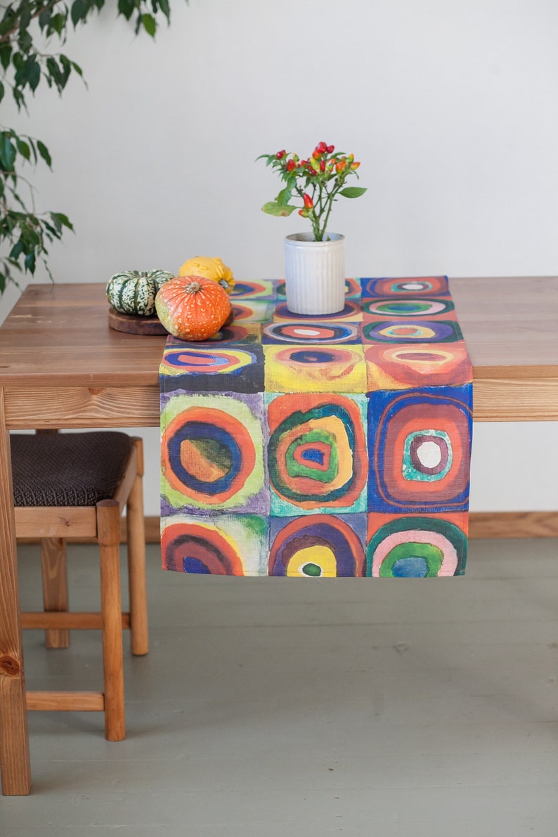 Table runner, Wassily Kandinsky, Color Study: Squares with Concentric Circles, Abstract art, linen table runner, Kandinsky art print image 2