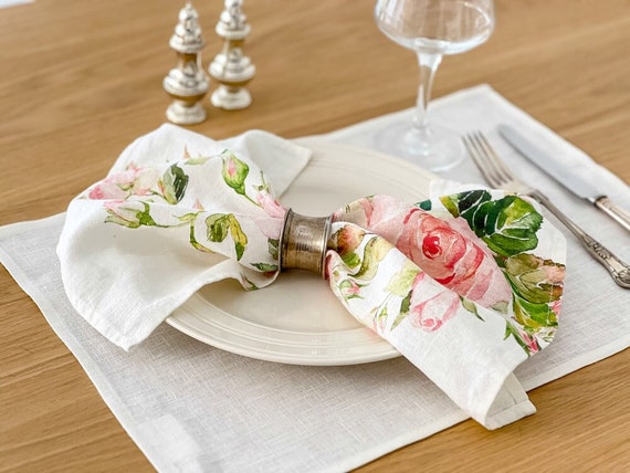 Floral Linen Napkins Set, Eternal Bloom Print - Etsy