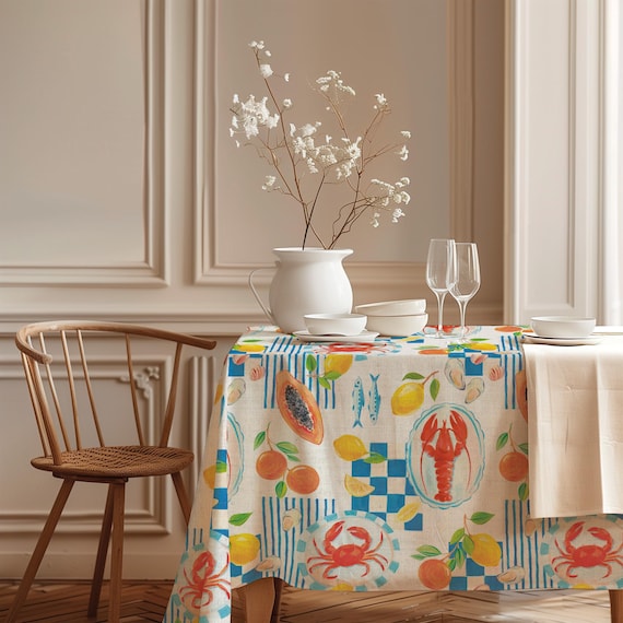 Linen Tablecloth, Seaside Party, 100% Linen, Coastal Decor