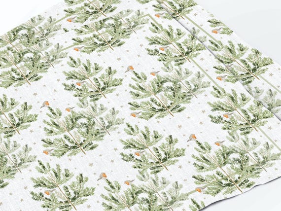 2025 CHRISTMAS TOP! Placemats set, Robin Birds On Pine Trees, Holiday linens, 100% linen, Christmas placemats
