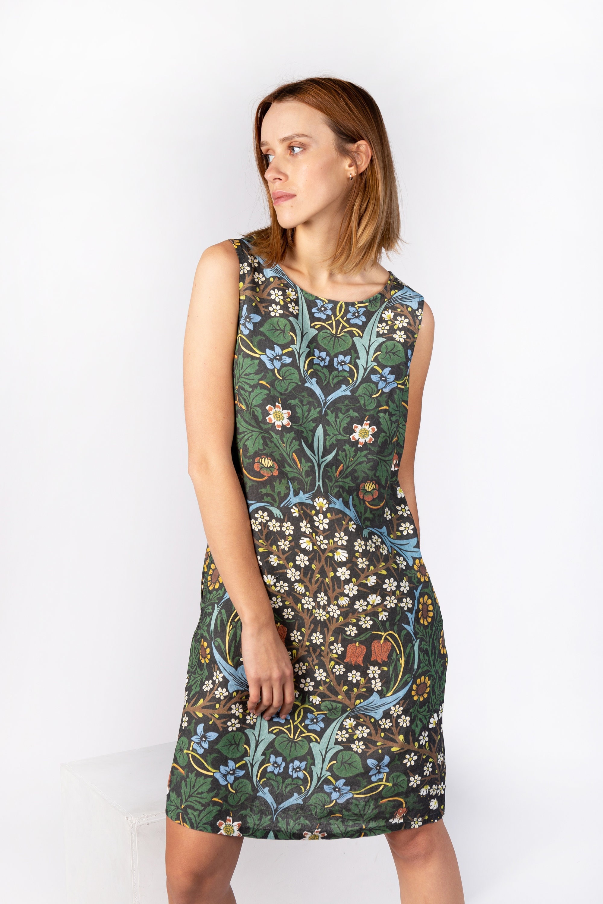Linen Women Dress, William Morris, Blackthorn, Summer Dress With Pockets, 100% Linen, Linen Tunic, Sleeveless Dress - Etsy Linen Women Dress, William Morris, Blackthorn, Summer Dress With Pockets, 100% Linen, Linen Tunic, Sleeveless Dress - Etsy