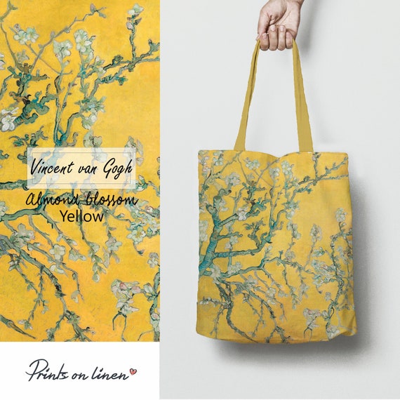 Almond blossom, tote bag, Vincent van Gogh, yellow edition, linen tote, 100% linen, bridal shower, teacher bag, gift idea