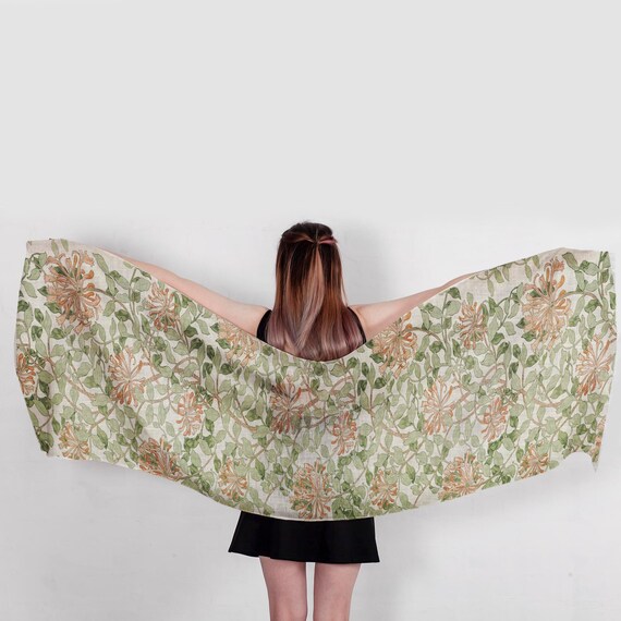 Linen scarf, William Morris, Honeysuckle, 100% linen, wholesale prices