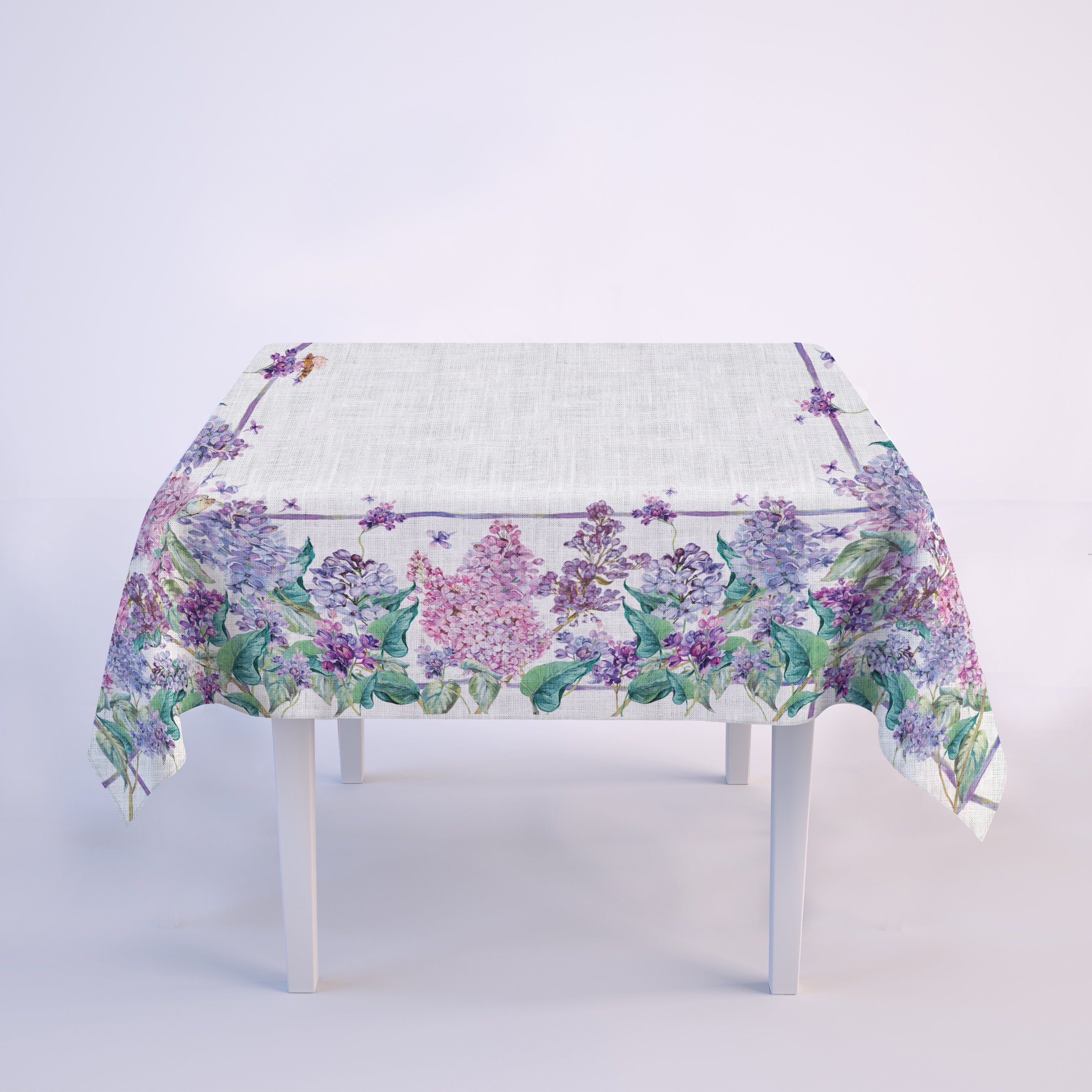 Linen Tablecloth Lilac Flower Pattern Summer Tablecloth Etsy