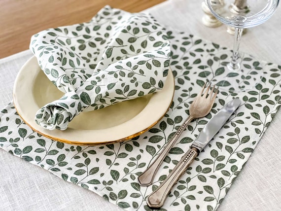 Napkins set, Forest Leaves, 100% linen, napkins cloth, fabric napkins, floral napkins, custom napkins, dinner napkins