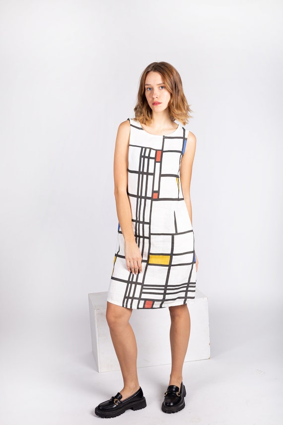 Linen dress, Piet Mondrian, casual dress, summer dress, art dress