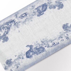 Easter Toile de Jouy, table runner, linen table runner, Easter bunny, Easter eggs, Easter table runner, Toile de Jouy, 100% linen fabric