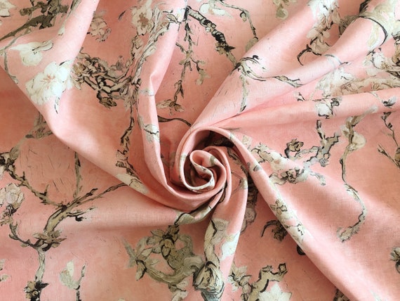 Baby pink, Vincent van Gogh, Almond Blossom, Linen fabric, Fabric by yard, fabric by meters, 100% linen, wholesale, crafting fabric