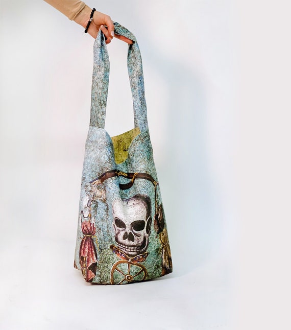 Tote bag, Memento Mori, Mosaic from Pompeii, Limited Edition, linen bag, massive bag, double layer bag, hand made in Lithuania