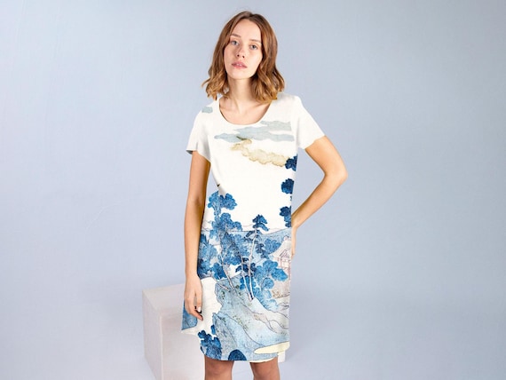 Linen Tunic Dress, Utagawa Kuniyoshi, Fuji no Yukei, 100% European Linen