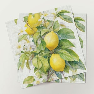 Set di tovaglioli, Blossoming Lemon Tree, tovaglioli di lino, 100% lino, stampa floreale, tovaglioli vintage