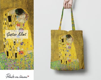 Tote bag, Klimt, The Kiss, linen bag, art print, birthday gift, shoulder bag, bridal shower, teacher bag, vintage bag