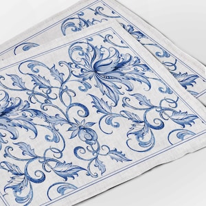 Zestaw lnianych podkładek Blue Willow, chińska sztuka porcelanowa
