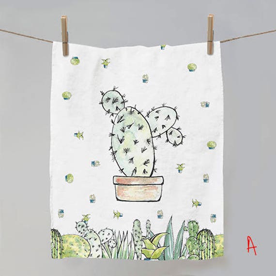 Tea towel, hostess gift, cactus, towel, linen towel, kitchen towel, dish towel, kitchen decor, housewarming gift, personalized towel