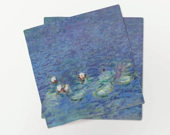 Linen Napkins Set, Monet, Water Lilies, Morning, vintage decor, 100% linen, European Decor