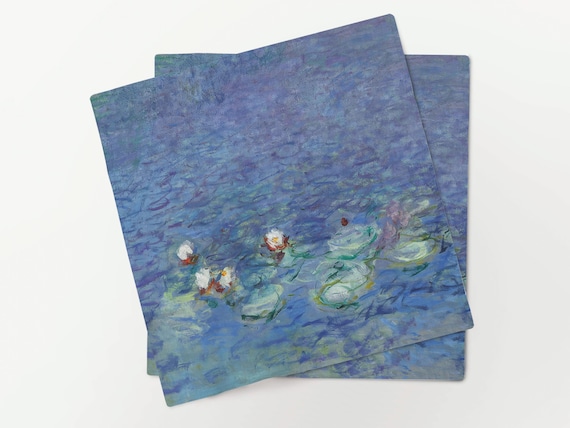 Linen Napkins Set, Monet, Water Lilies, Morning, vintage decor, 100% linen, European Decor