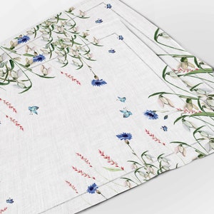 Placemats set (4 or 6), cornflowers, flowers print, linen placemats, Easter placemats, fabric placemats, table decor, linens