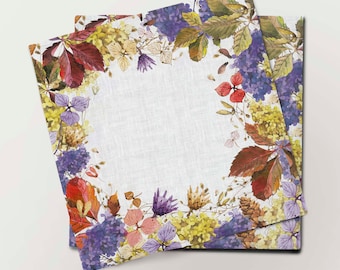 Autumn Floral Linen Napkins Set, Handmade Housewarming Gift
