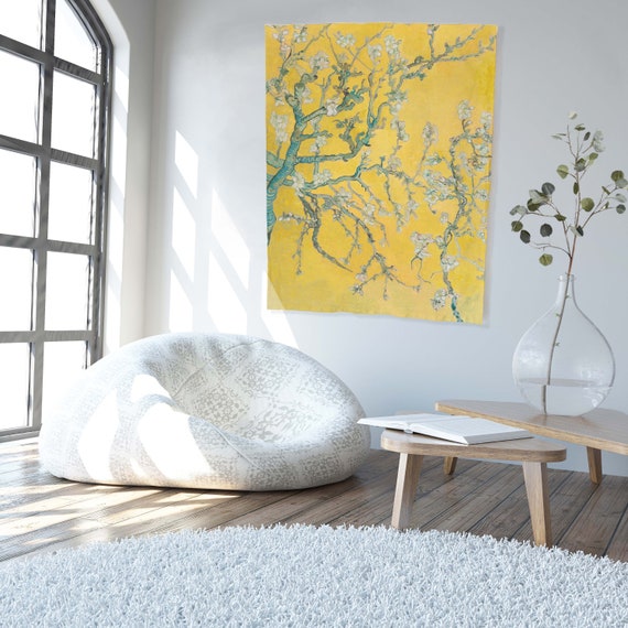 Van Gogh, Almond Blossom, wall hanging, wall art print, wall tapestry, 100% linen, wall decor, yellow wall decor, hand made in Lithuania