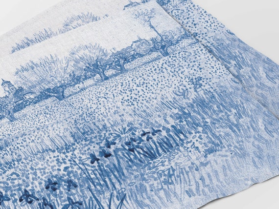 Placemats set, Vincent van Gogh, blue white edition, linen placemats, fabric placemats, 100% linen