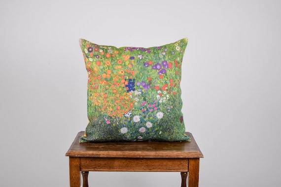 Gustav Klimt landscape, Bauerngarten (1907), Cushion cover, Throw Pillow, Linen pillow, Wholesale pillow, custom pillow, 18x18 pillow