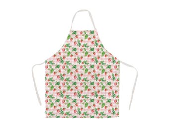 Strawberry Gingham Linen Apron, 100% Linen, Scandinavian Summer Berry Apron.