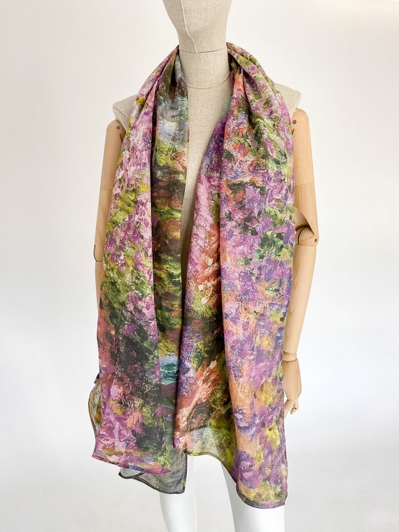 Women scarf, Garden at Giverny, Claude Monet, Linen women scarf, Linen scarf, 100% linen, pure linen scarf